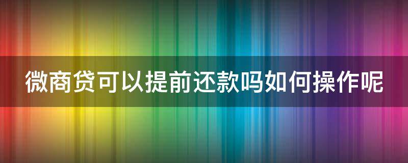 微商贷可以提前还款吗如何操作呢（微商贷可以延期几天还）