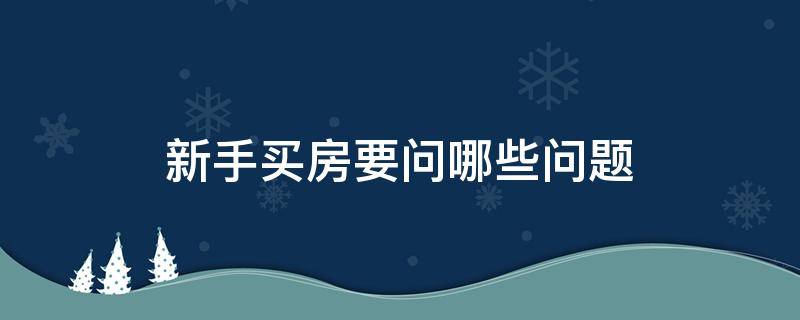 新手买房要问哪些问题（买房新手要注意的问题）