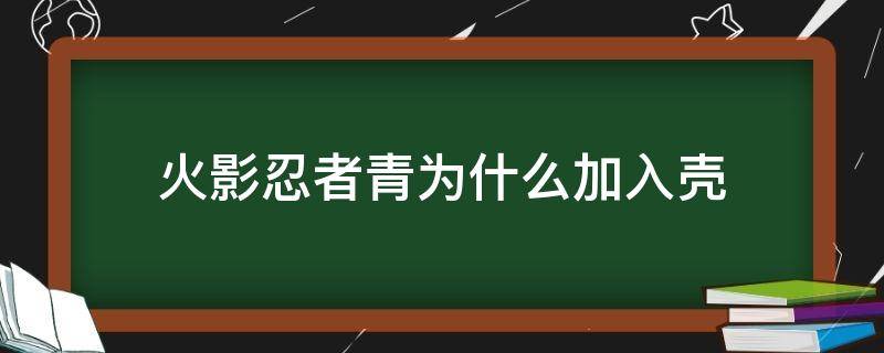 火影忍者青为什么加入壳 火影忍者青怎么加入壳