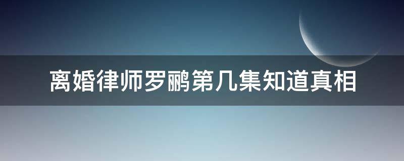 离婚律师罗鹂第几集知道真相 离婚律师罗鹂知道真相是哪一集