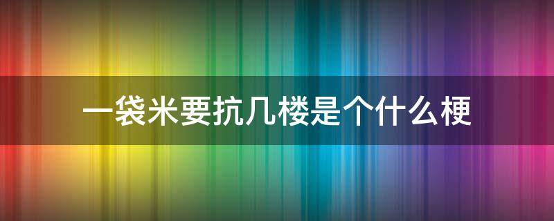 一袋米要抗几楼是个什么梗（一袋米要扛几楼的梗）