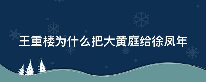 王重楼为什么把大黄庭给徐凤年（王重楼为什么把大黄庭给徐凤年让人看）