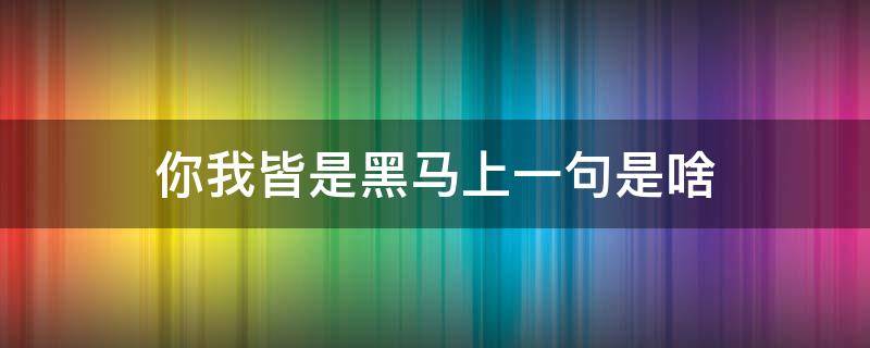 你我皆是黑马上一句是啥 乾坤未定你我皆是黑马上一句是啥