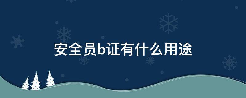 安全员b证有什么用途（安全员b证有什么好处）