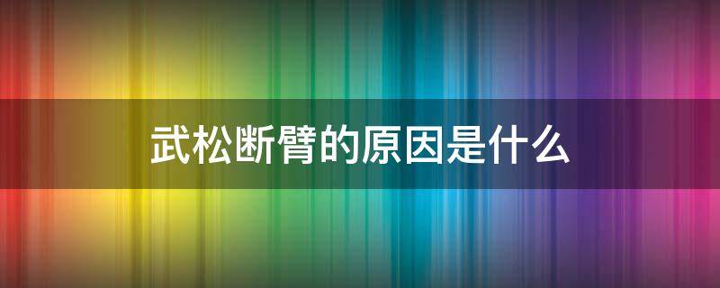 武松断臂的原因是什么 武松为什么自断一臂