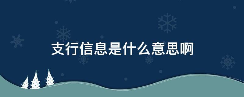 支行信息是什么意思啊（支行信息是什么意思?）