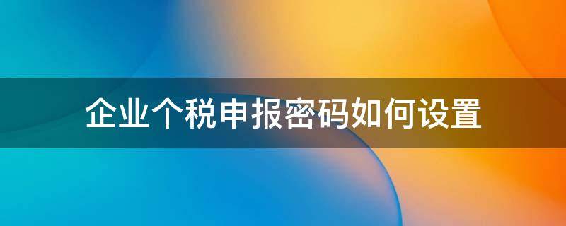 企业个税申报密码如何设置 企业个税申报密码怎么设置