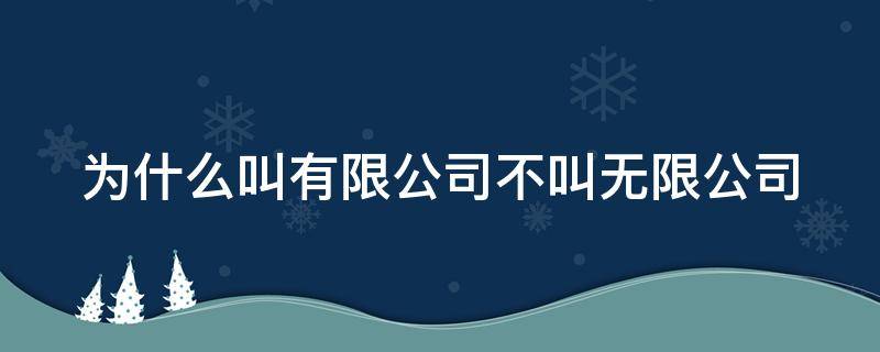 为什么叫有限公司不叫无限公司 公司为什么叫有限公司不叫无限公司