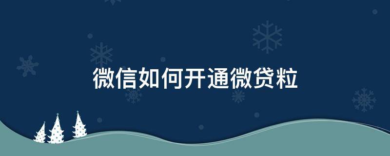 微信如何开通微贷粒（怎么开通微信微粒贷?）