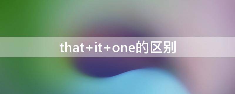 that it one的区别