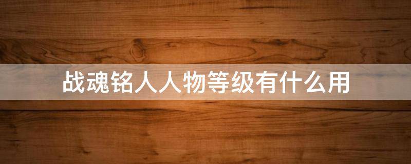 战魂铭人人物等级有什么用 战魂铭人人物强度