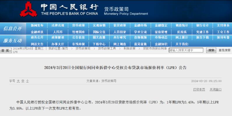 2024年3月LPR最新利率报价 2014年lpr利率
